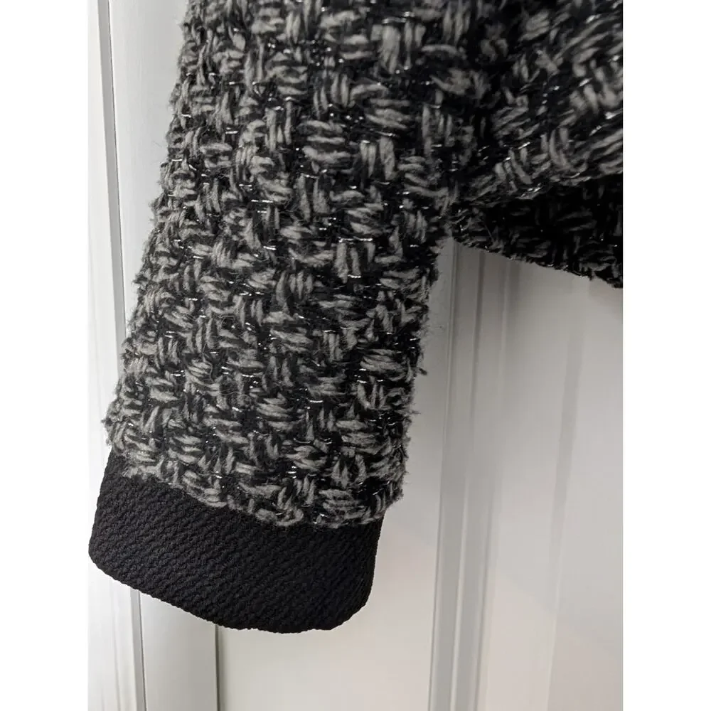 Elodie Womens Black Grey‎ Metallic Tweed Open Front Cropped Jacket Size L
